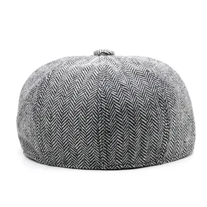 Casquette gavroche rétro à chevrons pour enfants en motif gris et noir classique