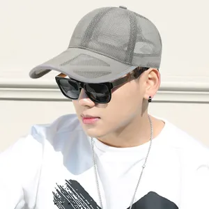 Breathable full mesh baseball cap with long brim in grey for summer sun protection
