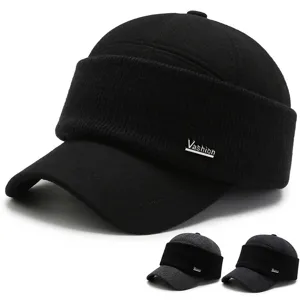 Herren Winter Baseballkappe Mit Ohrenklappen Wollmischung Warme Verdickte Entenschnabelmütze Für Ältere Vater Outdoor Winddicht Lässige Genäht Hut