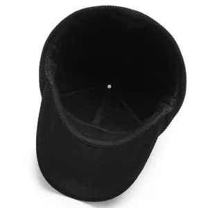 Winter verdickte schwarze Baumwoll-Baseballkappe für Herren mit weichem Innenfutter