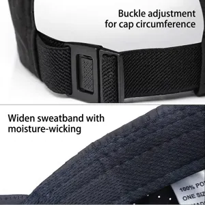 Large size mesh baseball cap features adjustable buckle strap and moisture-wicking band
