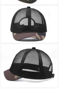 Vue détaillée montrant la maille respirante et la visière camouflage de la casquette