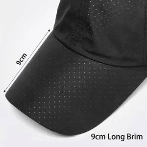 Black breathable mesh baseball cap with extra long 9cm brim for outdoor sun protection