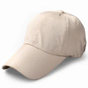 Breathable beige mesh baseball cap with long brim for outdoor sun protection and large sizes
