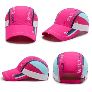 Quick-dry pink baseball cap with breathable mesh and stylish street skating typography