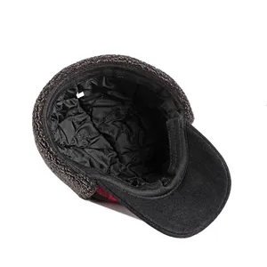 Thickened winter checkered baseball cap with warm fleece lining and protective ear flaps