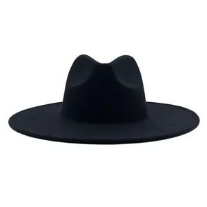 Sombrero fedora de fieltro negro de ala ancha con corona en forma de corazón para hombre y mujer