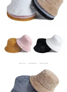 Soft and cozy faux fur bucket hats in multiple colors for women's winter warmth