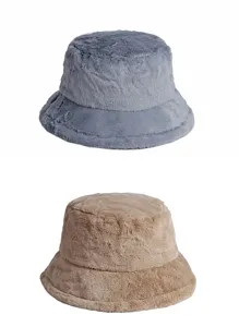 Soft grey and beige plush faux fur bucket hats for warm autumn and winter wear