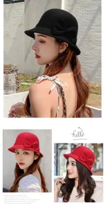 Elegant red and black felt cloche hats with a stylish side bow for women