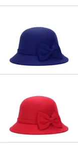 Elegant vintage wool cloche hats for women in blue and red featuring bow knot details
