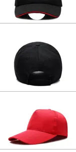 Vistas detalladas de gorras de béisbol ajustables rojas y negras para hombres y mujeres