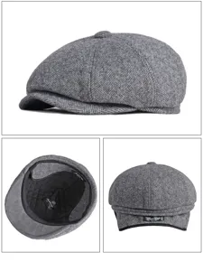 Detailed multi-angle views showing herringbone texture, quilted lining, and ear flaps.