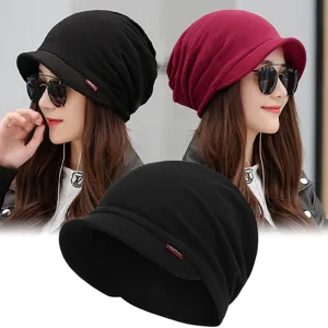 Women's soft brim slouchy beanie hat for autumn and winter fashion