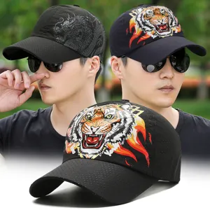 Sommer Atmungsaktiv Mesh Baseballkappe Chinesischer Ethno-Stil Tiger Drache Gstickt Sonnenhut Lässig Verstellbar Outdoor Trucker Hut Herren Damen Acryl