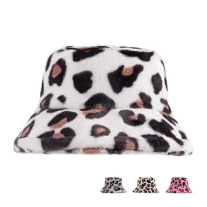Stylish leopard print faux fur bucket hat for autumn and winter warmth