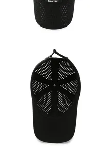 Detail view of black diamond-patterned mesh baseball cap with breathable laser-cut holes