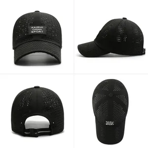 Perforated quick-dry mesh baseball cap with diamond vents and adjustable strap