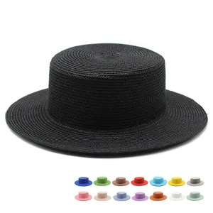 Elegante cappello di paglia nero da donna con varie opzioni di colore mostrate sotto.