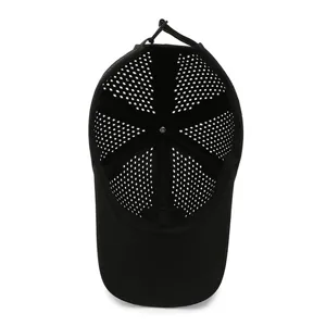 Breathable black perforated mesh baseball cap for outdoor sports sun protection and comfort