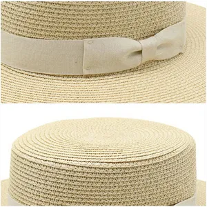 Cappello di paglia donna con fiocco, accessorio spiaggia traspirante estivo sole