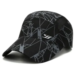 Cappellino da baseball nero traspirante con stampa geometrica grigia per lo sport