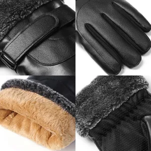 Gants d'hiver en cuir PU coupe-vent avec doublure polaire chaude et paume antidérapante