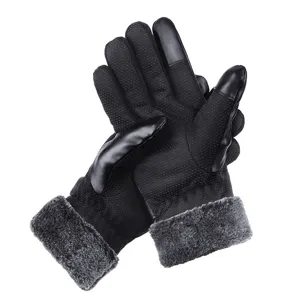 Gants de cyclisme d'hiver thermiques avec doigts tactiles et poignets en fourrure