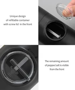 Detail of electric grinder showing front refillable container and screw lid visibility