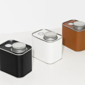 Set koffiebonen bewaarblikken met minimalistische leren hoezen in zwart, wit en bruin