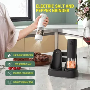 Automatisches elektrisches Salz- und Pfeffermühlen-Set mit wiederaufladbarer USB-Basis und Mahlgrad