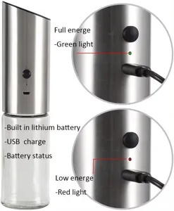 Nahaufnahme einer elektrischen Pfeffermühle mit USB-Anschluss und Akkustandanzeige