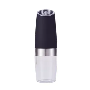 Gravity electric pepper grinder with stainless steel trim and clear container