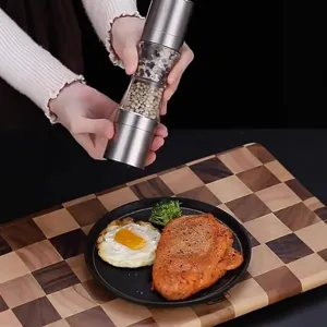 Manual Double Headed Pepper Grinder 304 Stainless Steel Salt Mill With Ceramic Core Adjustable Coarseness Spice Grinding Bottle Kitchen Tool