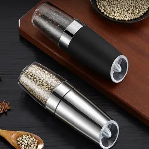 Professional Electric Pepper Grinder Gravity Sensing Stainless Steel Automatic Salt And Pepper Mill With LED Light Adjustable Coarseness Ceramic Core For Kitchen Cooking