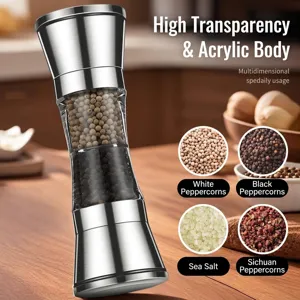 Manual 304 stainless steel and acrylic double-head pepper and salt grinder mill for kitchen