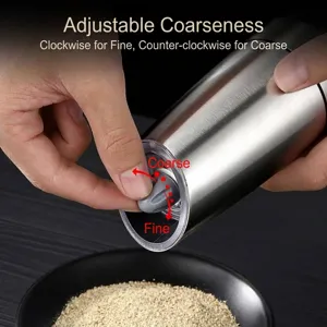 Stainless steel electric pepper grinder with adjustable coarseness setting