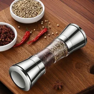 304 stainless steel dual-end manual pepper grinder with transparent spice chambers