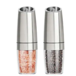 Electric stainless steel pepper and salt grinder set with transparent spice chamber