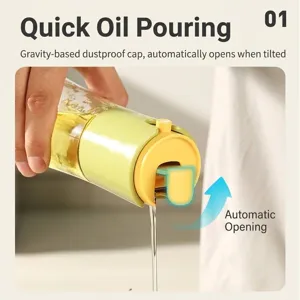 Premium integrated glass oil dispenser with automatic gravity lid for home kitchen use