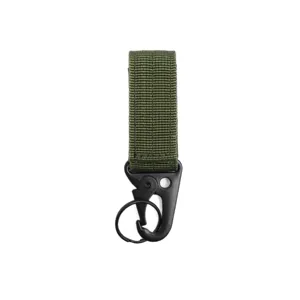 Tactical nylon webbing carabiner with black eagle beak buckle keychain accessory.