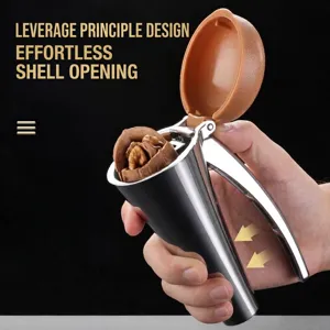 Manual zinc alloy nutcracker with splash-proof lid for walnuts and hazelnuts
