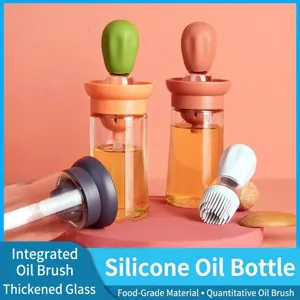 Pennello per Olio in Silicone a Forma di Cactus Con Bottiglia Dosatrice in Vetro Resistente al Calore per Cucina Forno BBQ