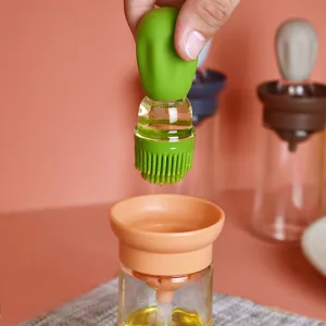 Pennello per olio in silicone a cactus creativo con dispenser in vetro per cucina