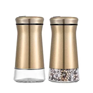 Champagnerfarbenes Gewürzstreuer-Set aus Edelstahl mit Glasboden für Pfeffer