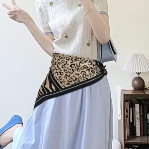 Women Fashion Printed Square Scarf Multifunctional Decorative Waist Belt Scarf Leopard Paisley Pattern Polyester Neck Scarf Accessory