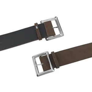 Vintage Maillard style brown suede wide belt with a large square silver buckle for women