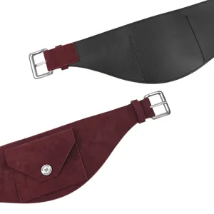 Vintage burgundy suede wide belt with a small pouch and silver buckle closure for women