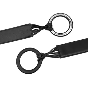 Fashion black waist belt for women featuring round buckles and tassel knot details