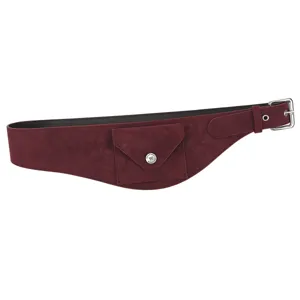 Elegant vintage burgundy suede wide belt for women featuring a small envelope pouch